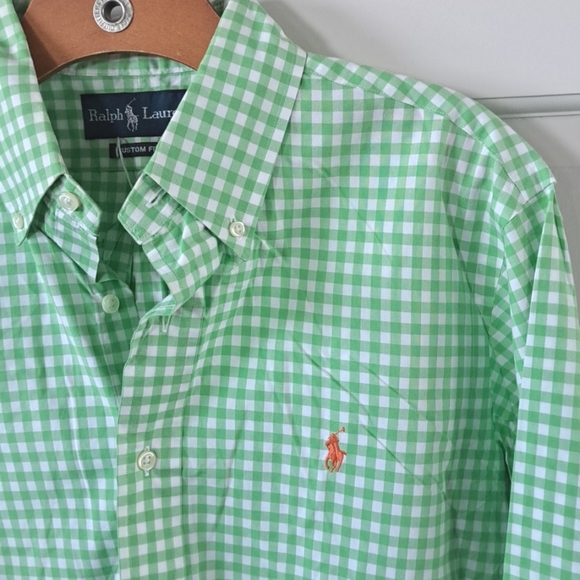 New Ralph Lauren Custom Fit Cotton Green Checkered Men's Button Down Shirt - Picture 3 of 10